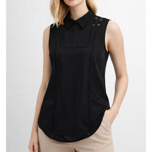 Veronica Beard Aster Collar Bib Silk Blouse Womens 10 Black Luxury Career Top